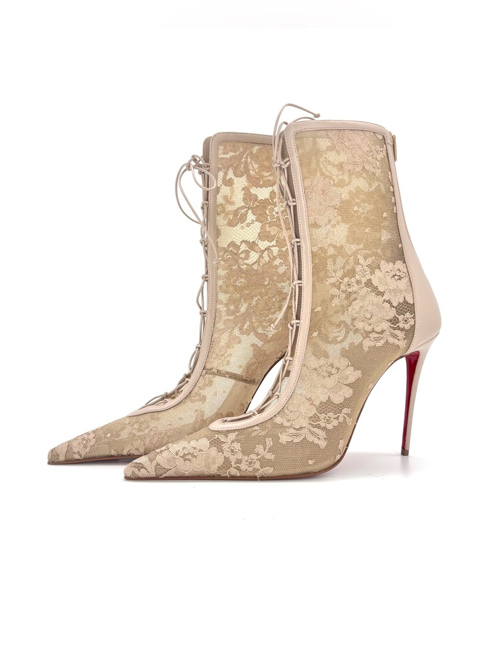 Christian Louboutin KM Lace Booty 100 Corset Lace Pointed Toe Boots 42